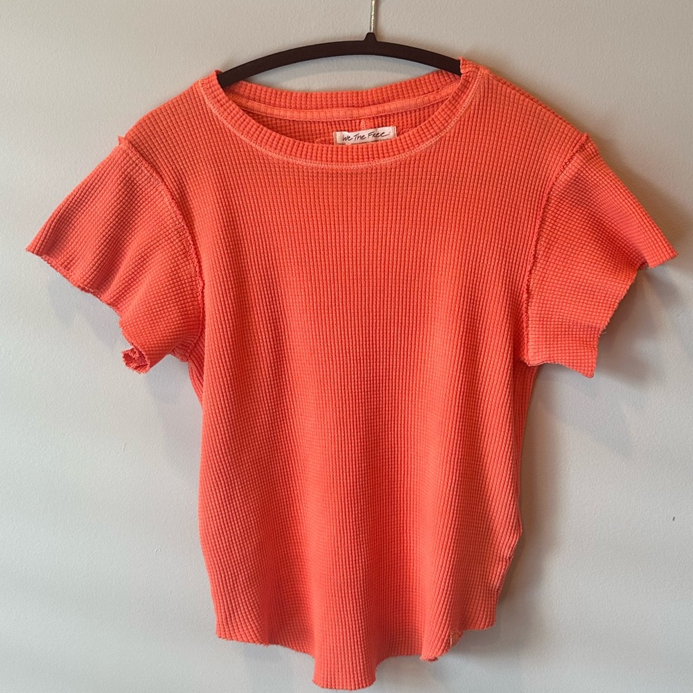 We The Free What's Up Baby Waffle Knit Shirt in Tigerlily Orange